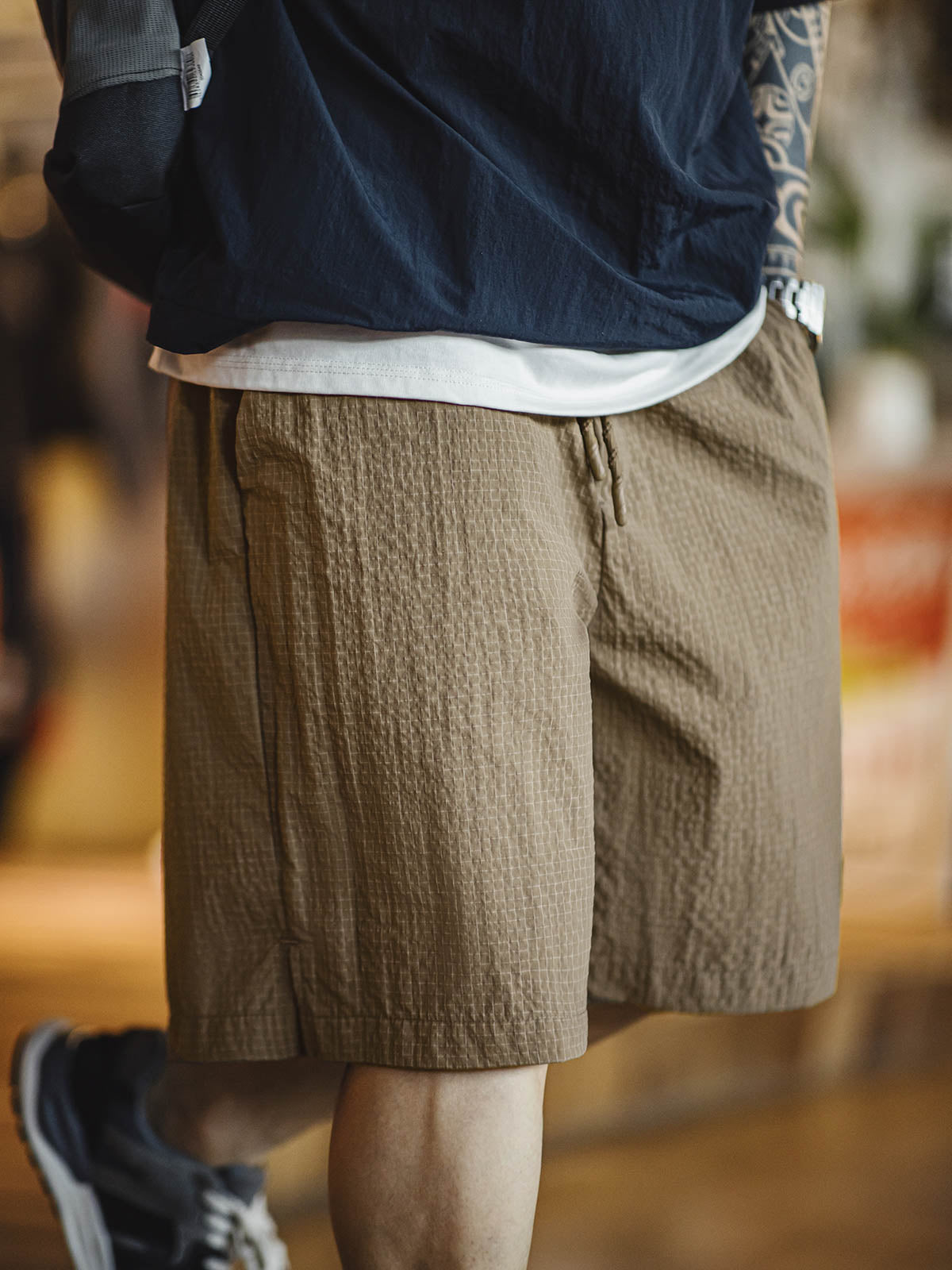 詳細画像: 工装風アメリカンカジュアルチェック機能ショーツのディテール画像