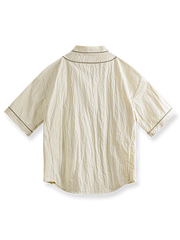 ヴィンテージシワ感ベースボールカラーアルファベットショートスリーブカーディガンの全景画像