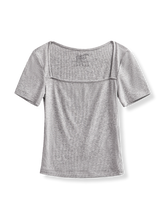 PESSOA CLUBのフレンチレトロスクエアネックニット半袖Tシャツ全体像