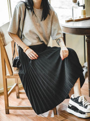 ブラック プリーツ ミモレ丈スカート