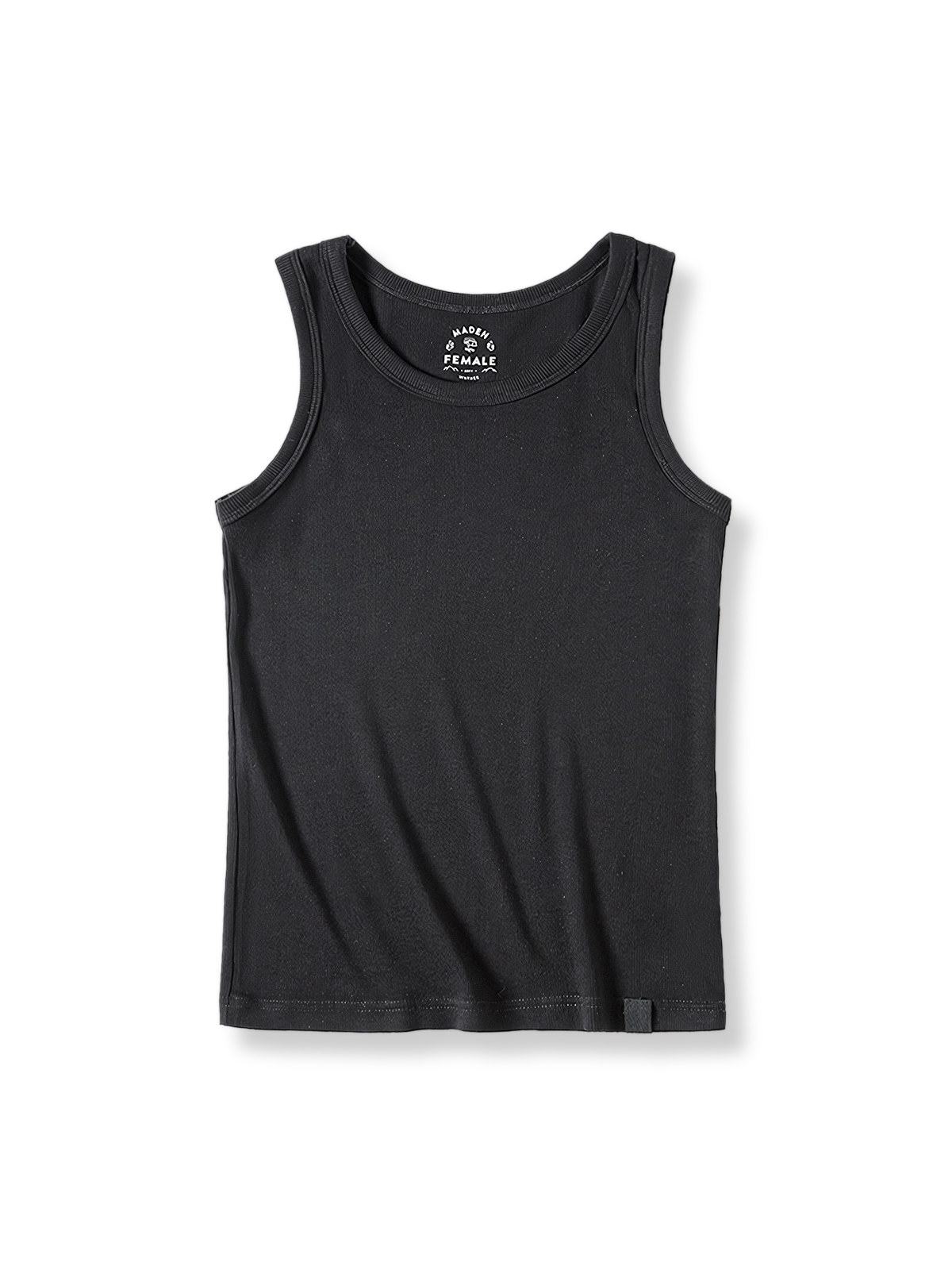 アプリコットカラーのリブフィットネスベースレイヤータイトタンクトップ正面展示。