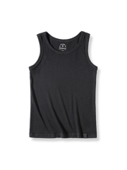 アプリコットカラーのリブフィットネスベースレイヤータイトタンクトップ正面展示。