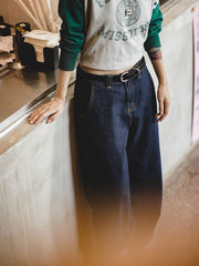 ストレートワークワイドレッグデニムパンツ