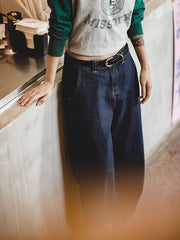 ストレートワークワイドレッグデニムパンツ