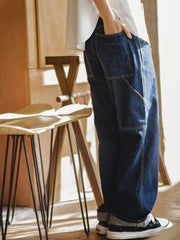 ストレートワークワイドレッグデニムパンツ