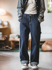 ストレートワークワイドレッグデニムパンツ