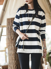 幅広ストライプ長袖Tシャツ