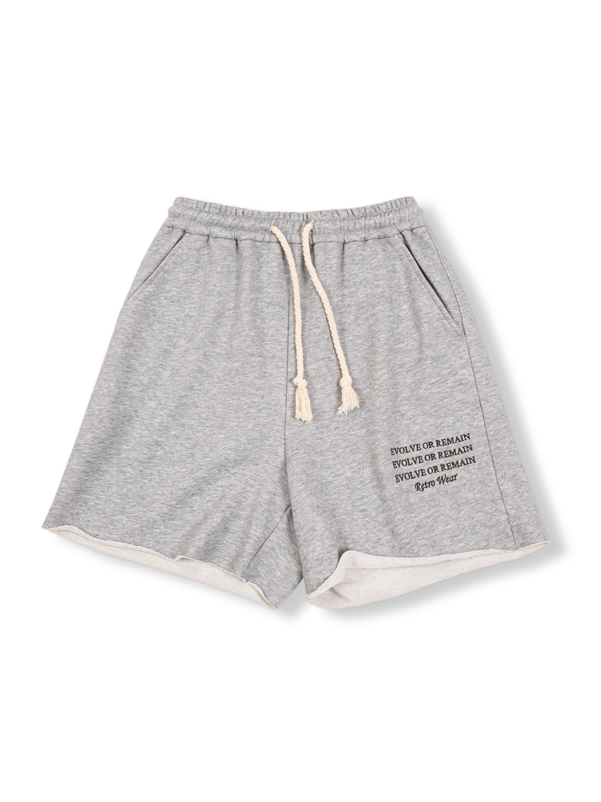 レトロスタイルのレタープリントカジュアルショートパンツ正面展示