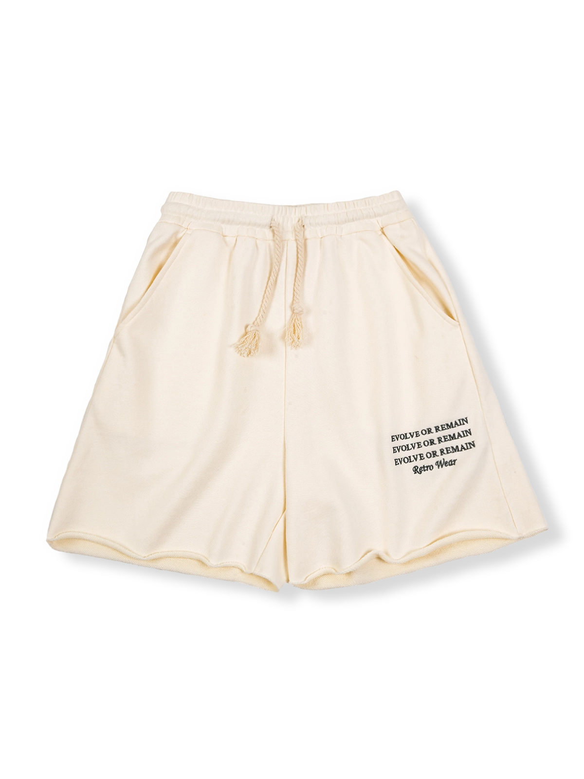 レトロスタイルのレタープリントカジュアルショートパンツ正面展示