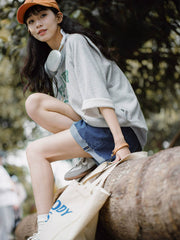 デニムロールアップショートパンツ