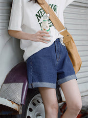 デニムロールアップショートパンツ