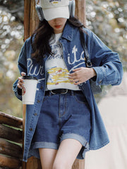 デニムロールアップショートパンツ