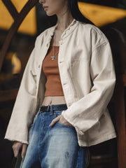 ホワイト ピュアコットン ライトデニムジャケット