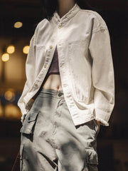 ホワイト ピュアコットン ライトデニムジャケット