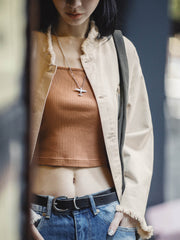 ホワイト ピュアコットン ライトデニムジャケット