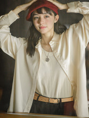 フレンチカジュアルドレープカラーシャツ