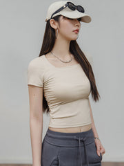 スクエアネック シャーリング スリムフィット 半袖Tシャツ