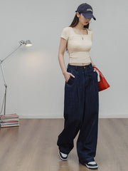 スクエアネック シャーリング スリムフィット 半袖Tシャツ