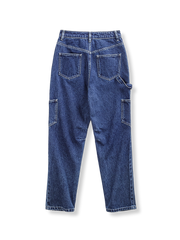 製品画像: 深いブルーのウォッシュ多ポケットワークジーンズ全貌