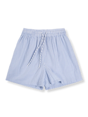 フレンチスタイル・ブルー&ホワイト ストライプ綿麻長袖シャツ