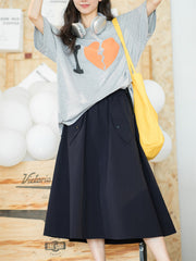 ネイビー ハイウエスト Aラインスカート