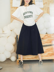 ネイビー ハイウエスト Aラインスカート