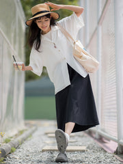 ネイビー ハイウエスト Aラインスカート