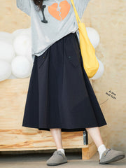ネイビー ハイウエスト Aラインスカート