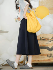 ネイビー ハイウエスト Aラインスカート