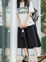 ネイビー ハイウエスト Aラインスカート