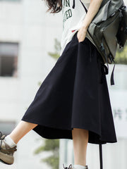 ネイビー ハイウエスト Aラインスカート