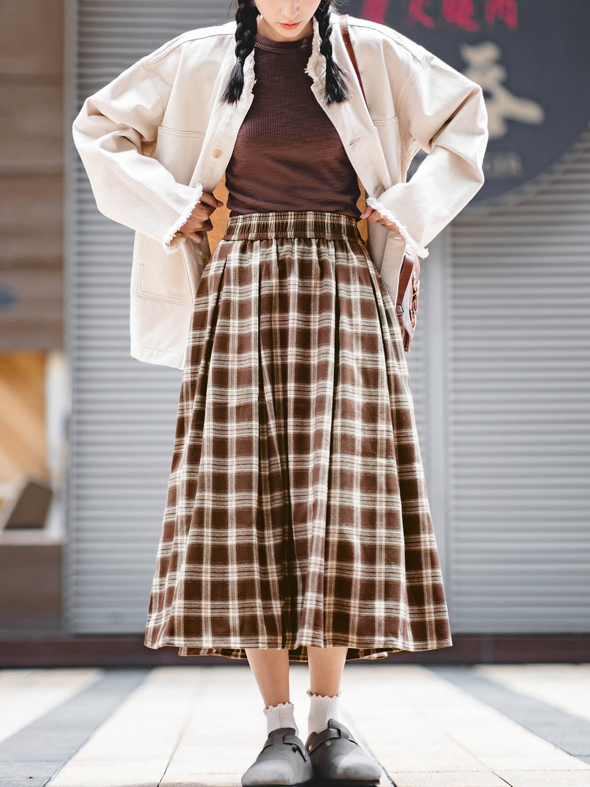 製品画像: ヴィンテージチェックロングスカートの正面図