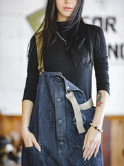 半高領縦縞スリムフィットインナー