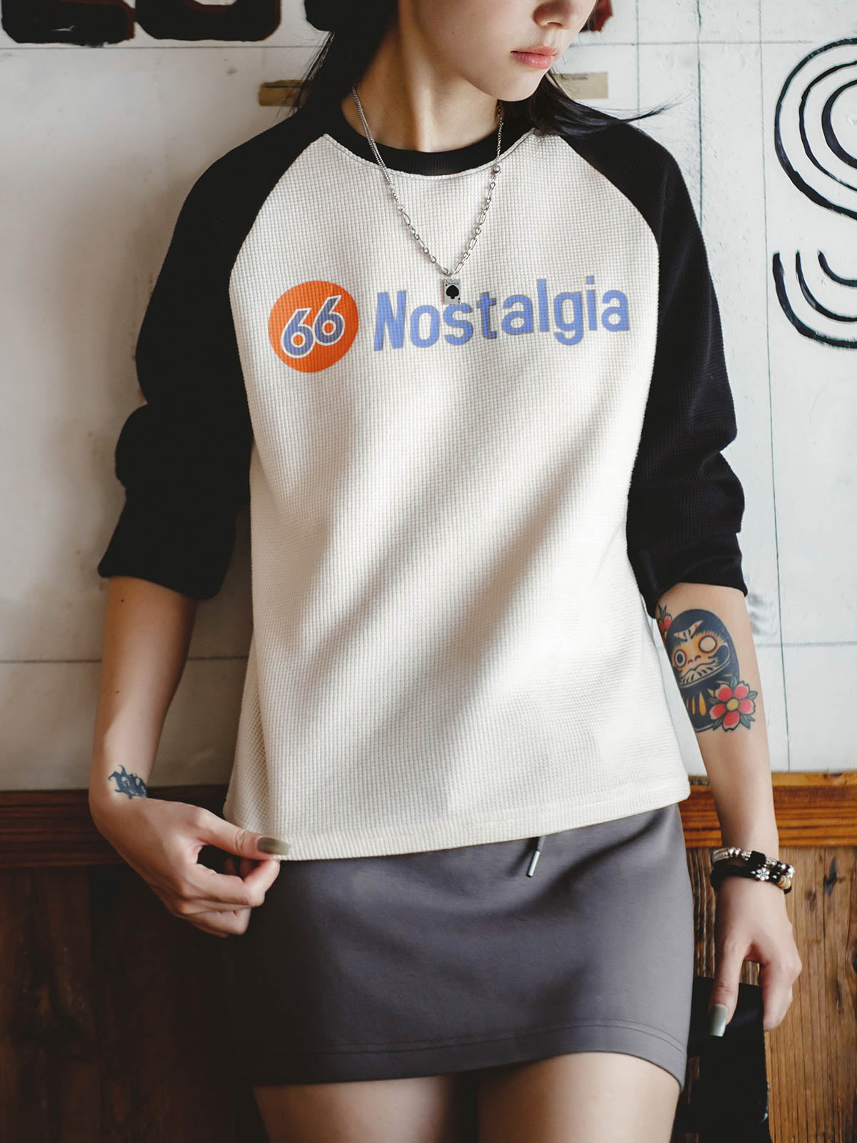 製品画像: アメリカンレトロベーシックワッフル長袖スウェットシャツの正面図