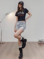 ハイウエストダメージデニムショートパンツ