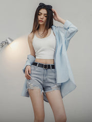 ハイウエストダメージデニムショートパンツ