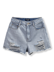 製品画像: ハイウエストダメージデニムショートパンツ全体図