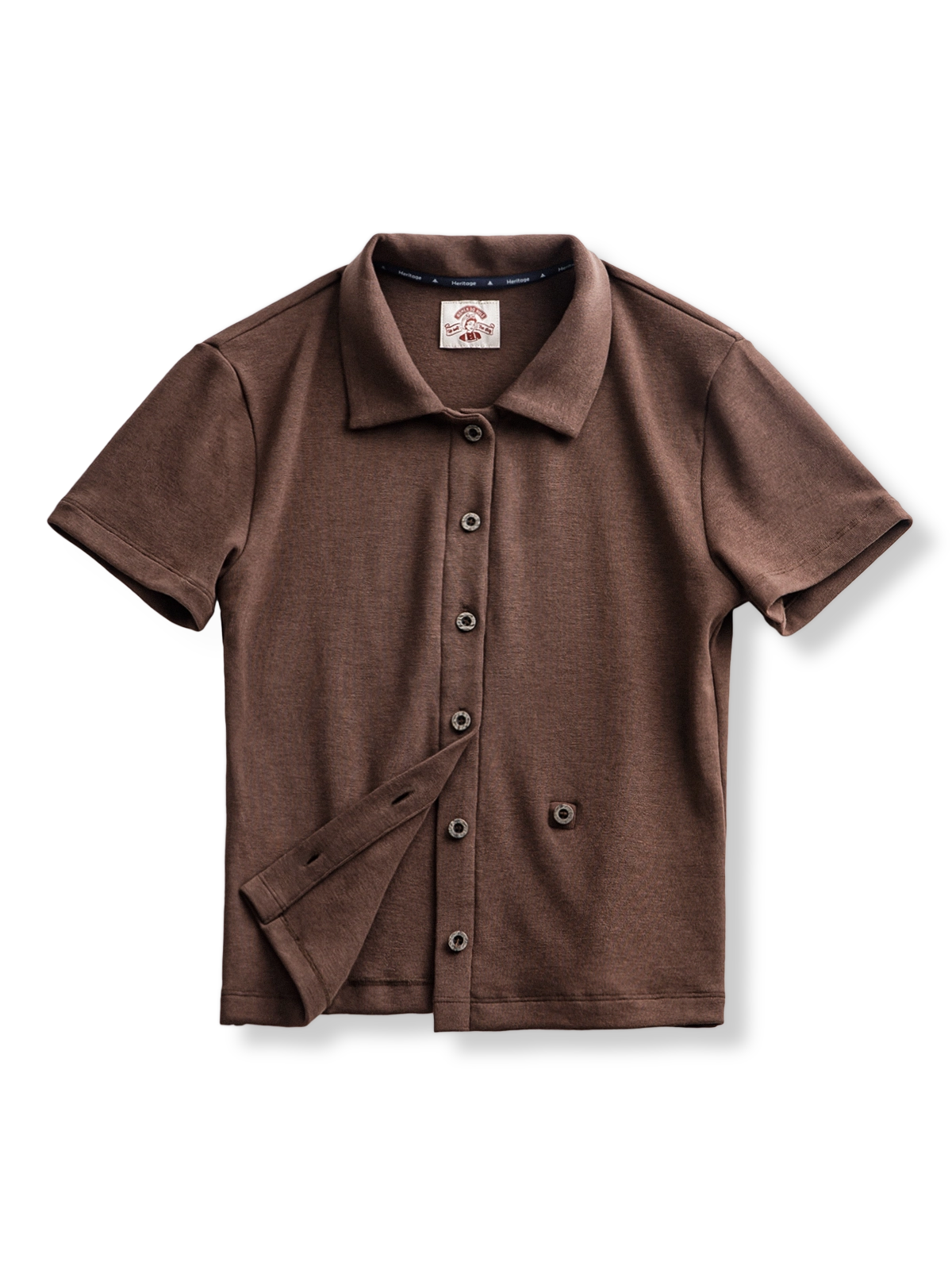 レトロなスタンドカラー ポロ ショートスリーブ ニットカーディガン正面展示