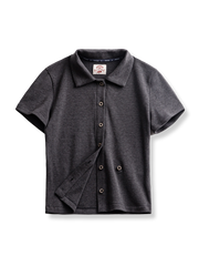 レトロなスタンドカラー ポロ ショートスリーブ ニットカーディガン正面展示