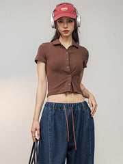 スタンドカラー ポロ半袖 ニットカーディガン