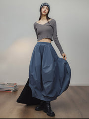 ディープミストブルー・バルーンランタンロングスカート