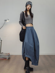 ディープミストブルー・バルーンランタンロングスカート