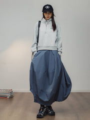 ディープミストブルー・バルーンランタンロングスカート