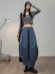 ディープミストブルー・バルーンランタンロングスカート