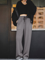ダークグレー ハイウエスト ワイドレッグスウェットパンツ