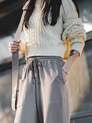 ダークグレー ハイウエスト ワイドレッグスウェットパンツ