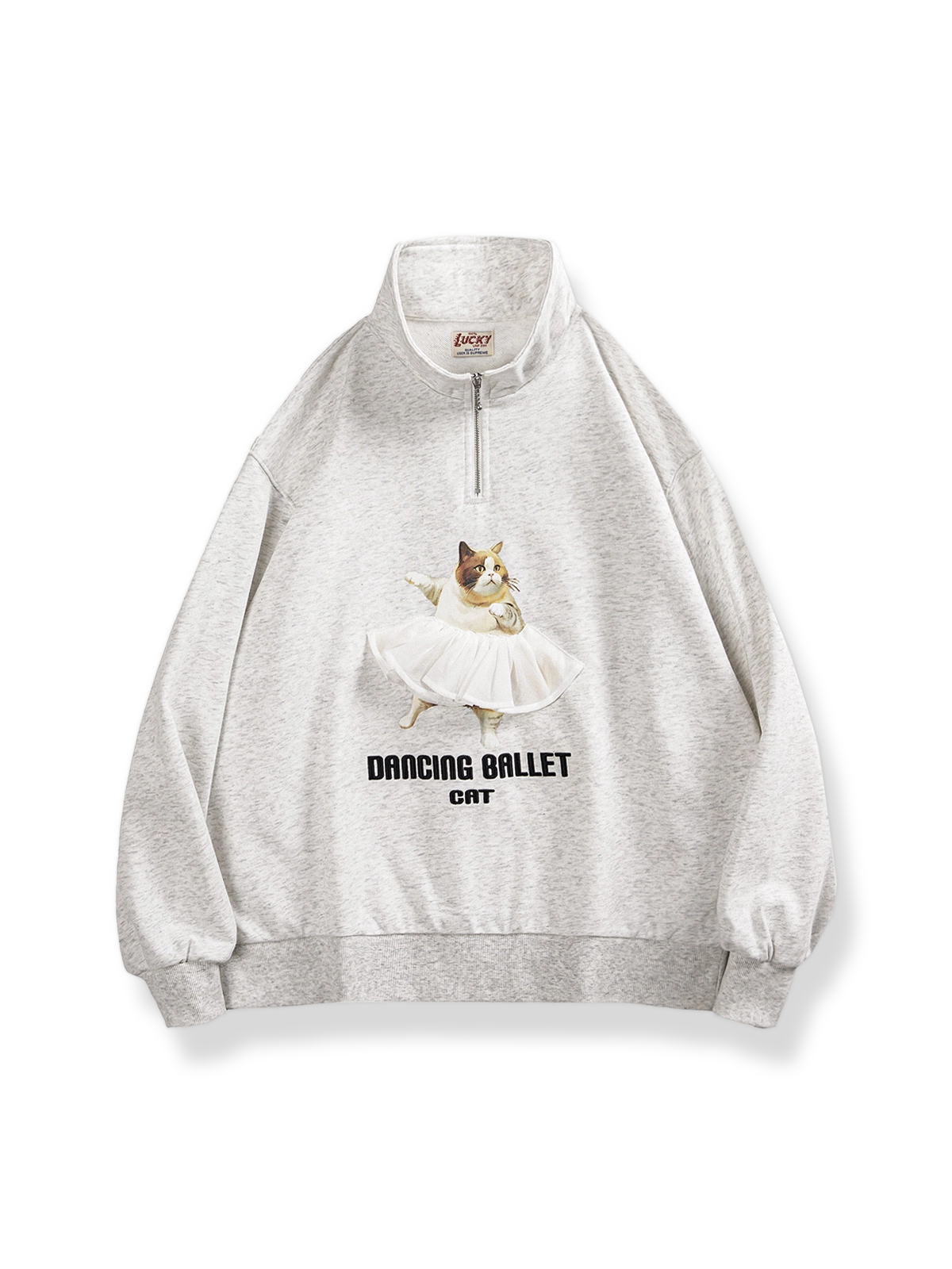 PESSOA CLUBのグレー「バレエキャット」レトロスウェットシャツ正面展示