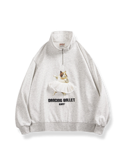 PESSOA CLUBのグレー「バレエキャット」レトロスウェットシャツ正面展示