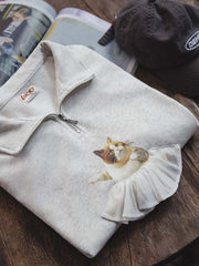 PESSOA CLUB「バレエキャット」のプリントと刺繍の詳細クローズアップ