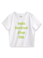 マルチランゲージプリントショートスリーブコットンTシャツ正面展示